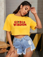 Women Letter Graphic Crop Boxy Tee