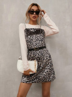 Women Velvet Leopard Cami Dress Without Belt