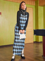 Women Argyle Print Asymmetrical Hem Cami Dress Without Top