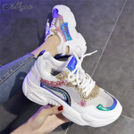 Women Fashion Bling Platform Shoes Breathable Mesh Sneakers