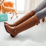New Design Women High Knee Boots Fashion Square High Heels With Buckle