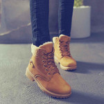 Women Winter Boots Solid Lace Up Round Toe  Classic Fashion Leather Snow Boots