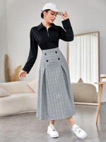 Women Tartan Print Pleated Skirt