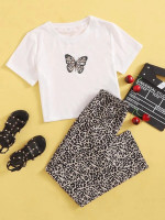 Girls Butterfly Print Tee & Leopard Pants