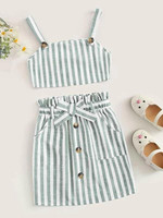 Girls Striped Crop Cami Top & Slant Pocket Skirt Set