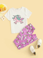 Girls Unicorn Print Tee & Pants Set