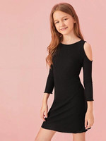 Girls Cold Shoulder Rib-Knit Fitted Dress