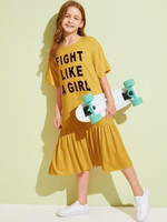 Girls Slogan Graphic Flippy Hem Dress