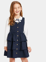 Girls Button Front Tiered Layer A-Line Dress