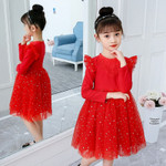 Girls Long Sleeve Sequins Party Dress