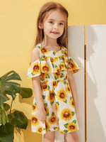 Toddler Girls Sunflower Print Ruffle A-Line Dress