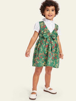 Toddler Girls Bow Front Plants Print 2 In 1 Dress