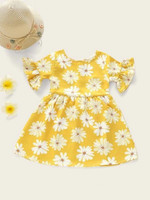 Toddler Girls Floral Print Flounce Sleeve A-Line Dress
