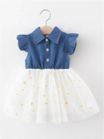 Toddler Girls Daisy Floral Half Button Combo Tutu Dress