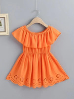 Toddler Girls Laser Cut Out Neon Orange A-Line Dress