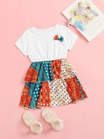 Toddler Girls Chain & Polka Dot Print Bow Flare A-Line Dress