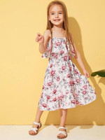 Toddler Girls Floral Print Shirred Ruffle Hem Slip Dress