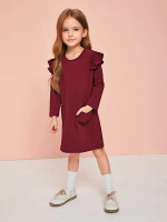 Toddler Girls Ruffle Trim Heart Pocket Tunic Dress Without Bag