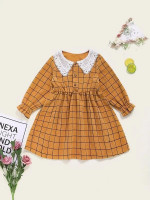 Toddler Girls Contrast Collar Plaid A-Line Dress