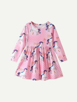 Toddler Girls Unicorn Print Polka Dot Dress