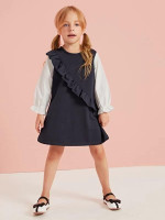 Toddler Girls Contrast Sleeve Ruffle Tunic Dress