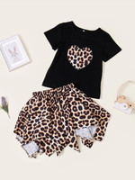 Toddler Girls Contrast Leopard Tee With Asymmetric Skirt