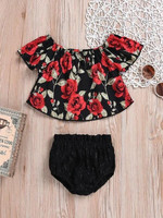 Toddler Girls Rose Print Curved Hem Top With Shorts