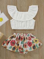 Toddler Girls Square Neck Crop Top With Sunflower Print Shorts