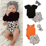 3Pcs Baby Girls Cotton Romper Tops and Shorts Outfit Set
