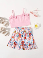Toddler Girls Bow Cami Top & Floral Print Skirt