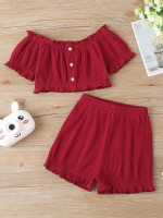 Toddler Girls Solid Frill Trim Tee & Shorts