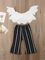 Toddler Girls Off The Shoulder Lace Top With Striped Flare Pants