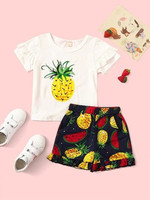 Toddler Girls Pineapple Print Frill Tee With Shorts