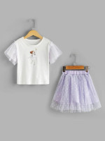 Toddler Girls Figure Graphic Tee & Dobby Mesh Skirt