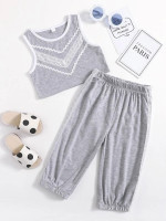 Toddler Girls Contrast Lace Tank Top & Sweatpants