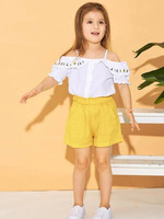 Toddler Girls Floral Embroidery Top With Shorts