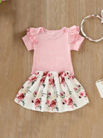 Toddler Girls Ruffle Top With Floral Print Skirt