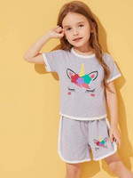 Toddler Girls Cartoon Print Stripe Tee & Dolphin Shorts
