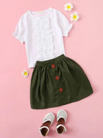 Toddler Girls Ruffle Trim Blouse With Skirt