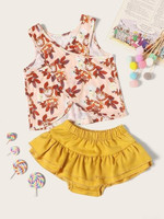 Toddler Girls Floral Print Tank Top With Shorts