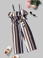 Toddler Girls Stripe Print Cold Shoulder Jumpsuit