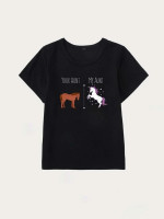 Toddler Girls Horse & Letter Graphic Tee