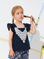 Toddler Girls Ruffle Armhole Contrast Applique Top