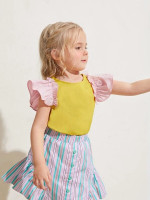 Toddler Girls Frill Ruffle Armhole Colorblock Top