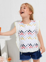 Toddler Girls Ruffle Trim Geo Eyelet Embroidered Top