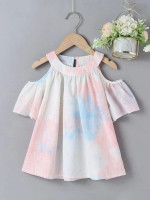 Toddler Girls Tie Dye Floral Embroidery Cold Shoulder Blouse