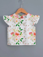 Toddler Girls All Over Floral Print Ruffle Trim Blouse