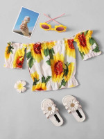 Toddler Girls Sunflower Print Bardot Smock Blouse