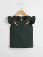 Toddler Girls Floral Embroidery Ruffle Trim Blouse