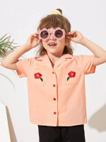 Toddler Girls Floral Embroidery Button Front Top